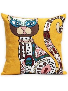 Egyptian Cat Mom Funky Hand Woven 18x18 Cat Pillow cover Yellow gift